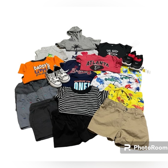 Other - Kids 12M bundle includes tshirts, shorts, swimsuit,Nike sneakers and hoodie